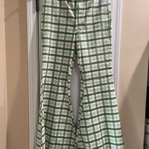 RARE!! NWOT! Free People Green and White Plaid Flare Jeans